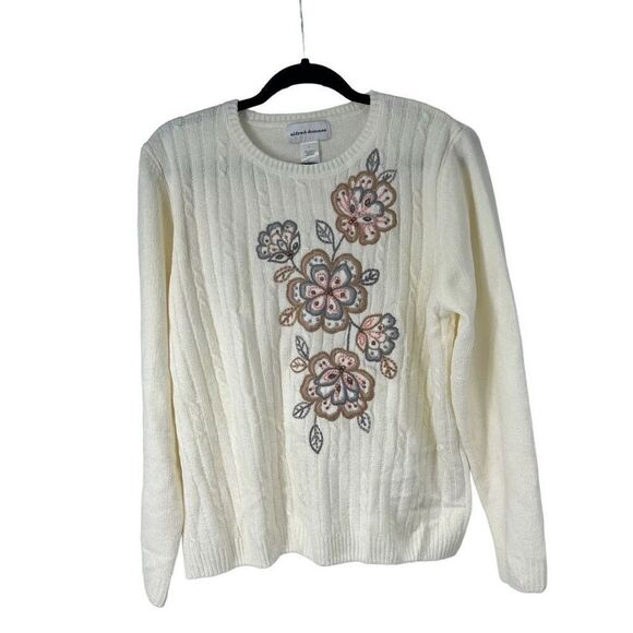 Alfred Dunner Glacier Lake Ivory Floral Soft Chenille Pullover Sweater Sz L Wome - Picture 1 of 8